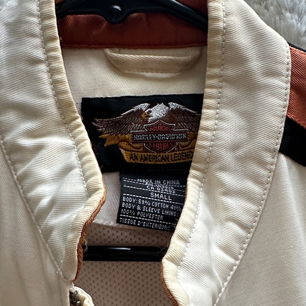 Harley-Davidson Women’s Cream Bomber Jacket with Orange and Black Stripes - Picture 2 of 3